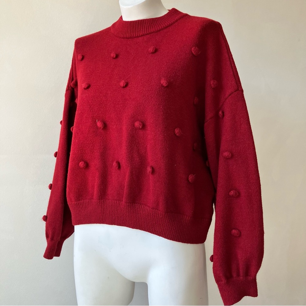 Simplee | Vintage Pom Pom Polka Dot Crew Neck Sweater
